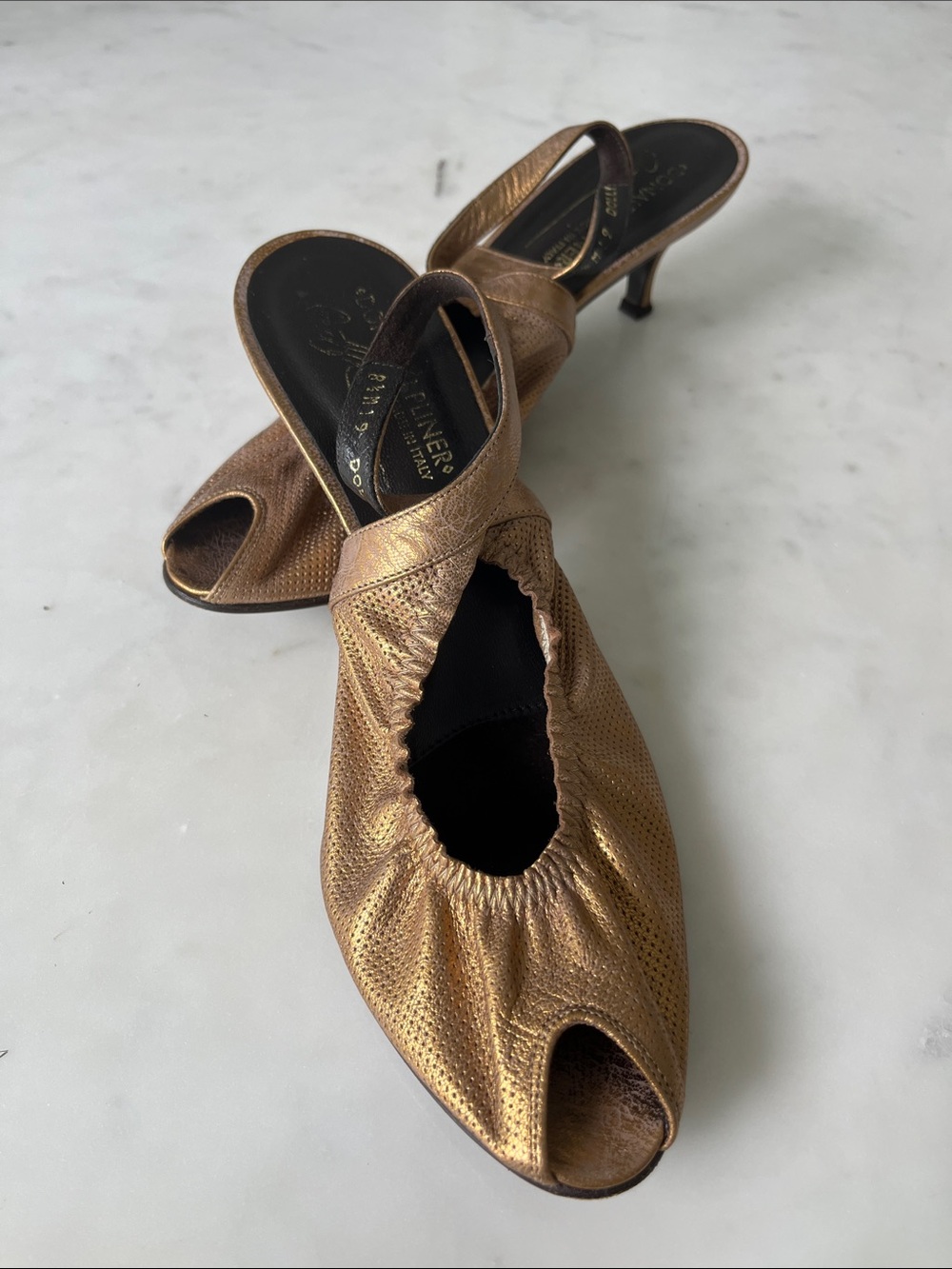 Donald Pliner Metallic Bronze Peep-Toe Slingback Heels